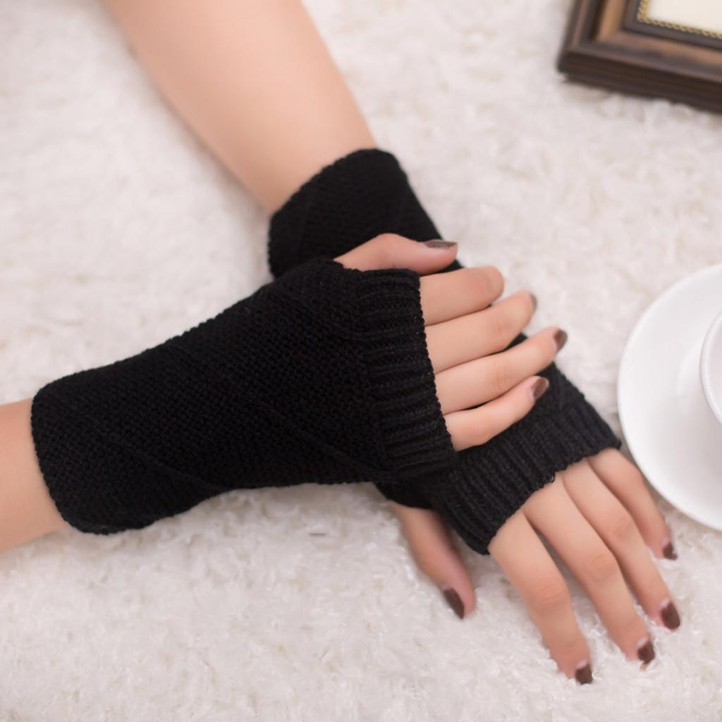 Women Girl Knitted Arm Fingerless Keep Warm Winter Gloves Soft Warm Mitten