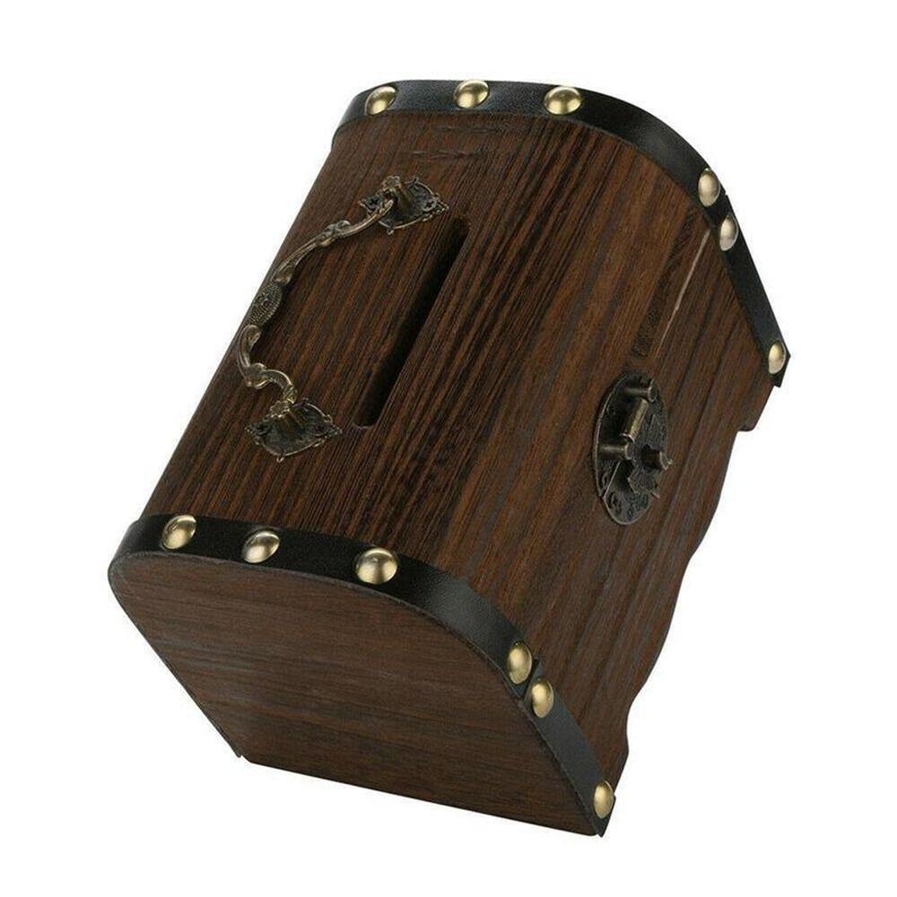 Retro Wooden Creative Decorative With Lock Storage Box Money Saving Box Treasure Box Coin Boxes