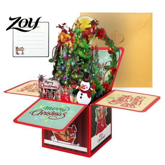 Exquisite 3D Holiday Gift Tags Pop Up Christmas Card with Envelope And Note Card, Merry Handwritten Blessing Cards for Greeting New Year, Xmas