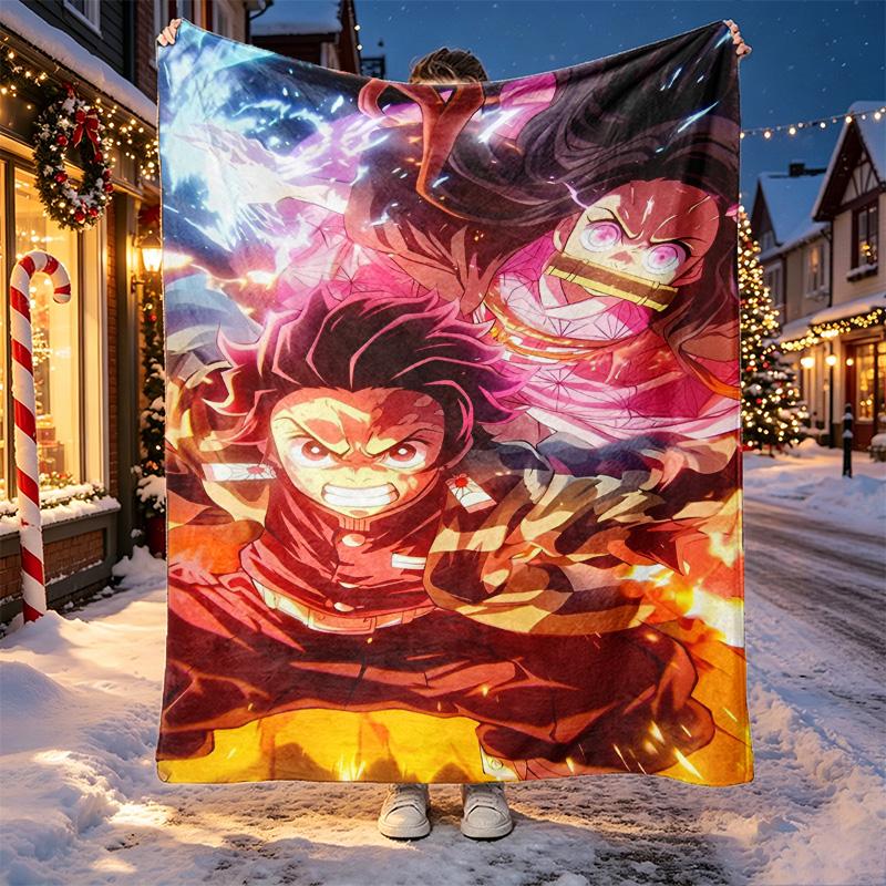 Demon Slayer Pattern Blanket for Home Decoration, Bed, Sofa, Car Travel, Camping, Suitable for All Seasons, Birthday Christmas Gift
