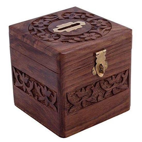 Wooden Money Box Piggy Bank 10.16cm Multifunctional Money Box For Kids Adults Home Wife Grandma Parents