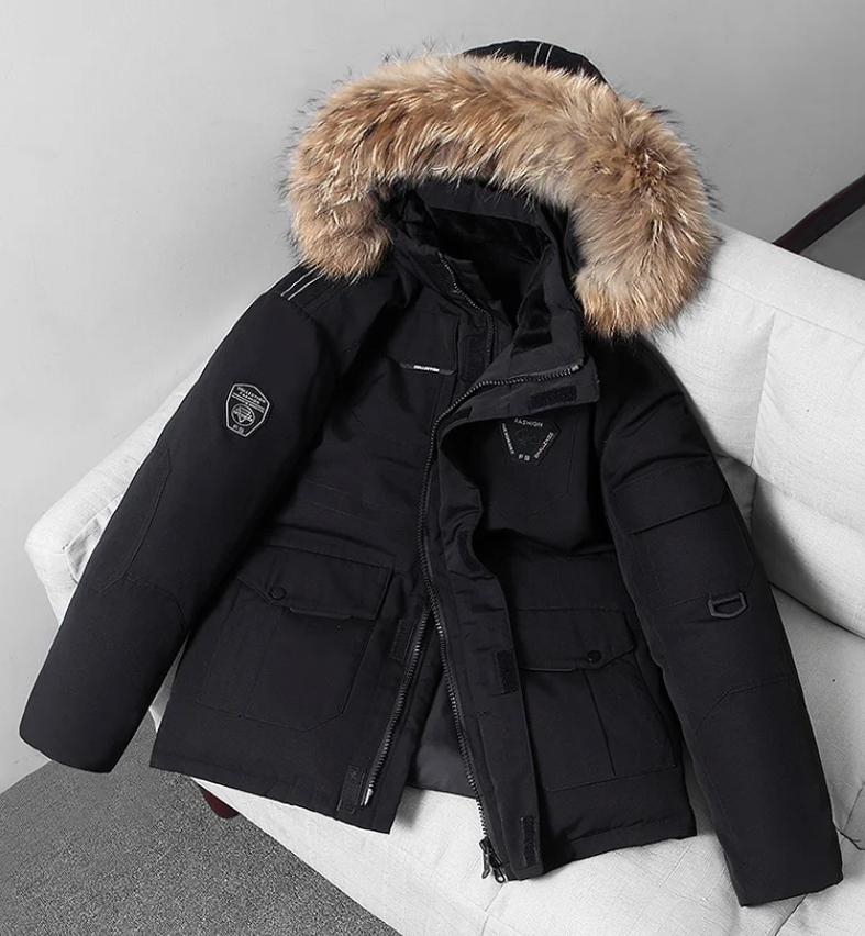Winter Jacket Men Parkas Thicken Warm Coat Mens Fur Hooded Jacket Solid Color Parka Coat Male Outwear