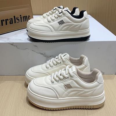 Весна 2024 новая платформа белые туфли женские корейская версия универсальные на шнуровке кожаные кеды модные студенческие повседневные туфли