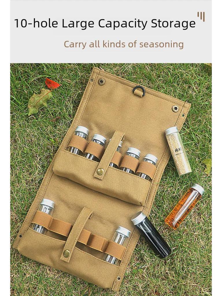 Manba Outdoor Camping Seasoning Set with Canvas Bag - Glass Bottles for BBQ & Cooking.