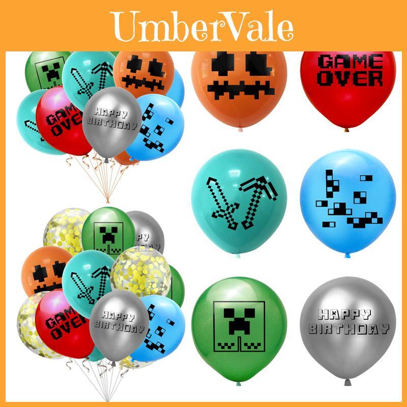 12 Inch Minecraft Pixel Birthday Latex Balloon Party Decoration For Festive Gatherings**