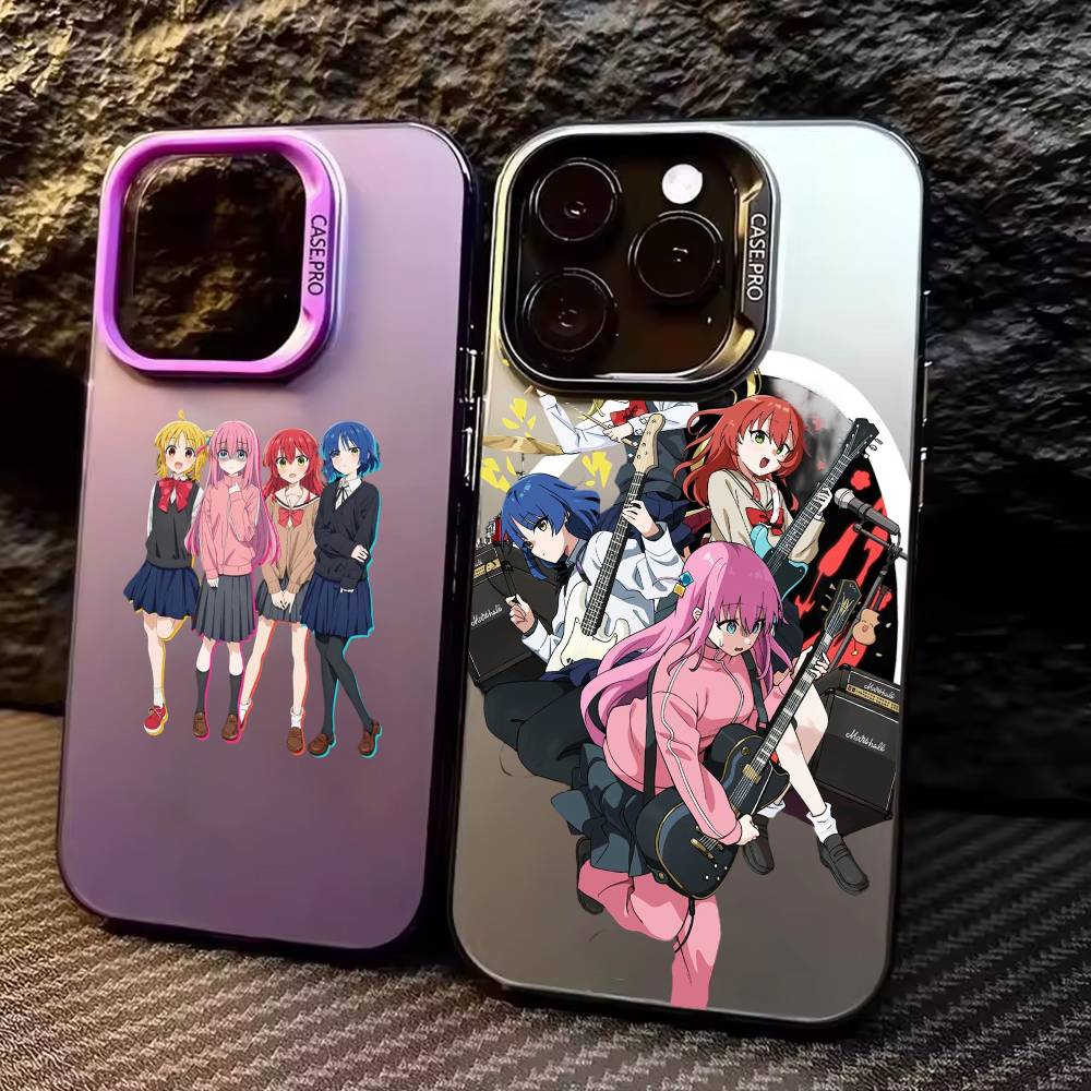 Bocchi The Rock Kessoku Band Phone Case For iPhone17,16,15,14,13,12,11 Plus,Pro Max Colored Silver Plated Inside Cover