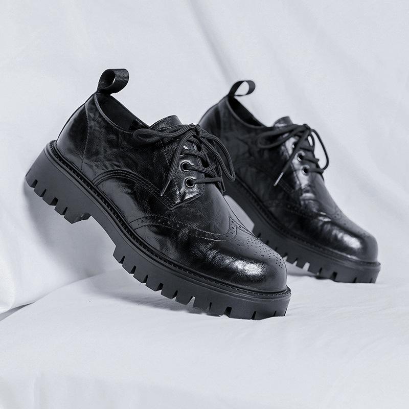 Кожаные туфли мужские летние новые мужские повседневные туфли в британском стиле с большой головкой на платформе 6406-R