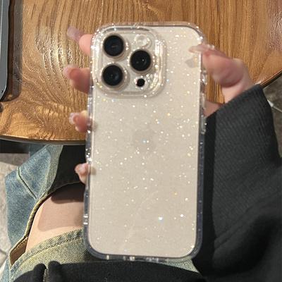 Роскошный прозрачный чехол с блестками для iPhone 11 12 13 14 15 16 Pro Max X XR XS 7 8 Plus Mini Прозрачный противоударный бампер