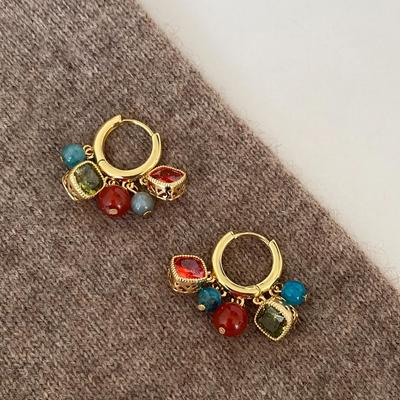 Этнический стиль красный контрастные цвета осень и зима циркон ручная работа ощущение бусины кисточка серьги взрыв
