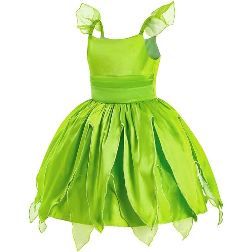 Rochie Tinker Bell for Kids, Hairband & Magic Wand Set with Butterflies, Tinker Bell & Peter Pan, Fine Fabric, 130, 5-6 Years, Green