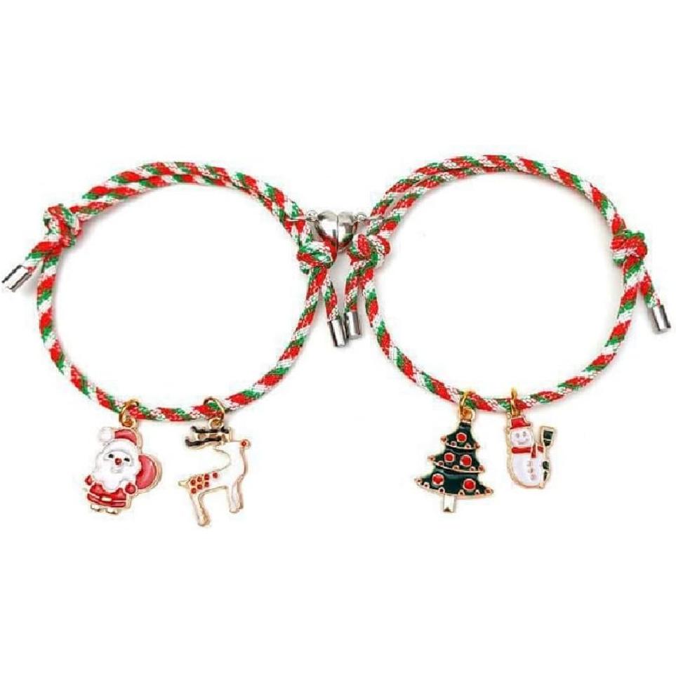 2pcs Cute Cartoon Matching Christmas Bracelets Set Adjustable Colorful Matching Couple Gifts Bracelets Jewelry