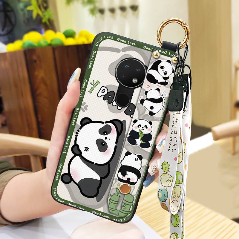 Wrist Strap Durable Phone Case For Nokia 6.2/7.2 Cartoon Fashion Design Waterproof Shockproof Panda Wristband Anti-dust