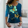 Women Autumn Tops Loose Butterfly Sunflower Print Causal Long Sleeve T-shirt Top Blouse