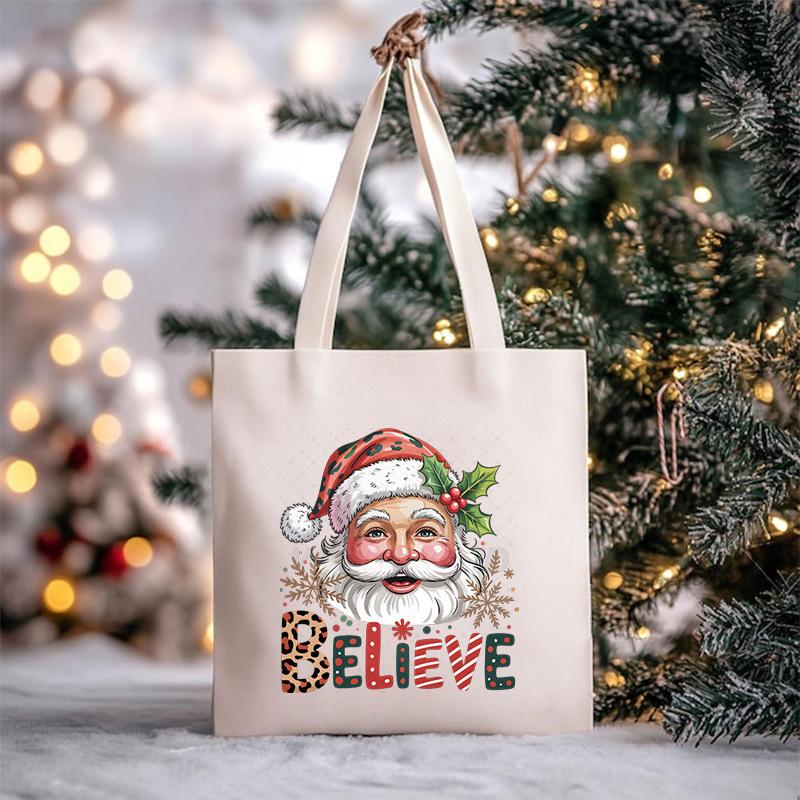 Christmas Christmas Printed Canvas Bag Large Capacity Casual Trend Student Shoulder Bag Tote Bag