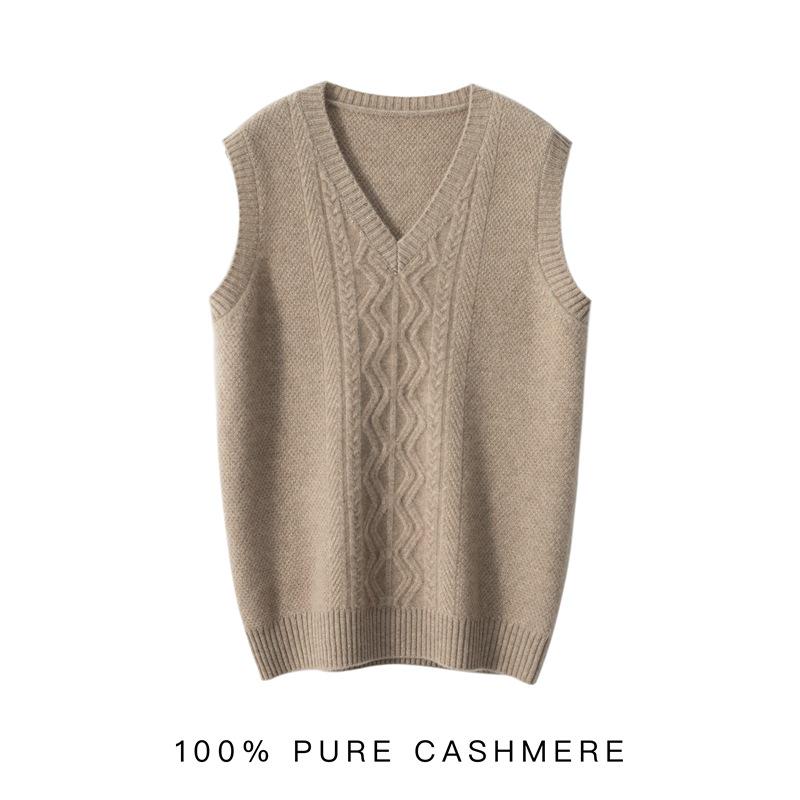 Мужской кашемировый пуловер без рукавов с V-образным вырезом: Осенне-зимний толстый свитер большого размера