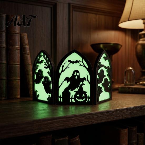 Halloween Desktop Spire Arch Wooden Screen Ornaments, Glow in The Dark Gothic Glowing Silhouette Decor, No Assembly Atmosphere Supplies for