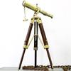 Handmade Antique Telescope Tripod Tabletop Decorative Shiny Brass Wooden Stand