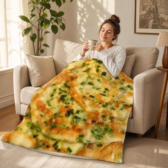 Fun Pancake Flannel Blanket, Creative Realistic Pancake Pattern Nap Blanket, Soft Cozy Throw Blanket for Sofa Couch Office Dormitory