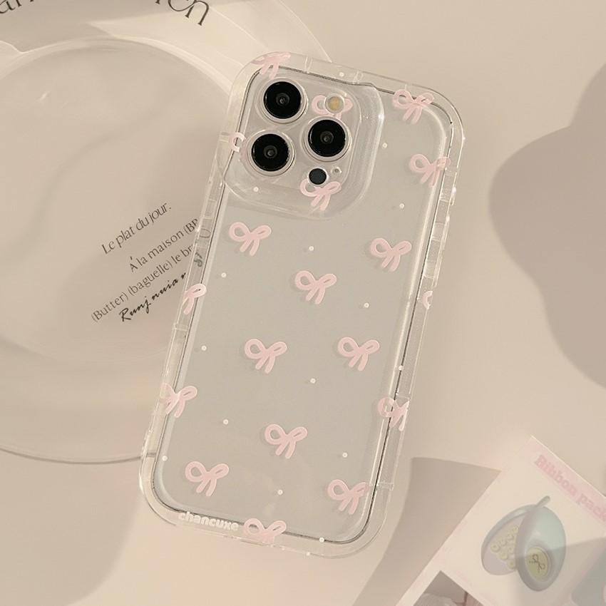 Милый розовый бант прозрачный чехол для телефона iPhone 16 15 14 13 12 11 Pro Max Plus прозрачный силиконовый противоударный чехол