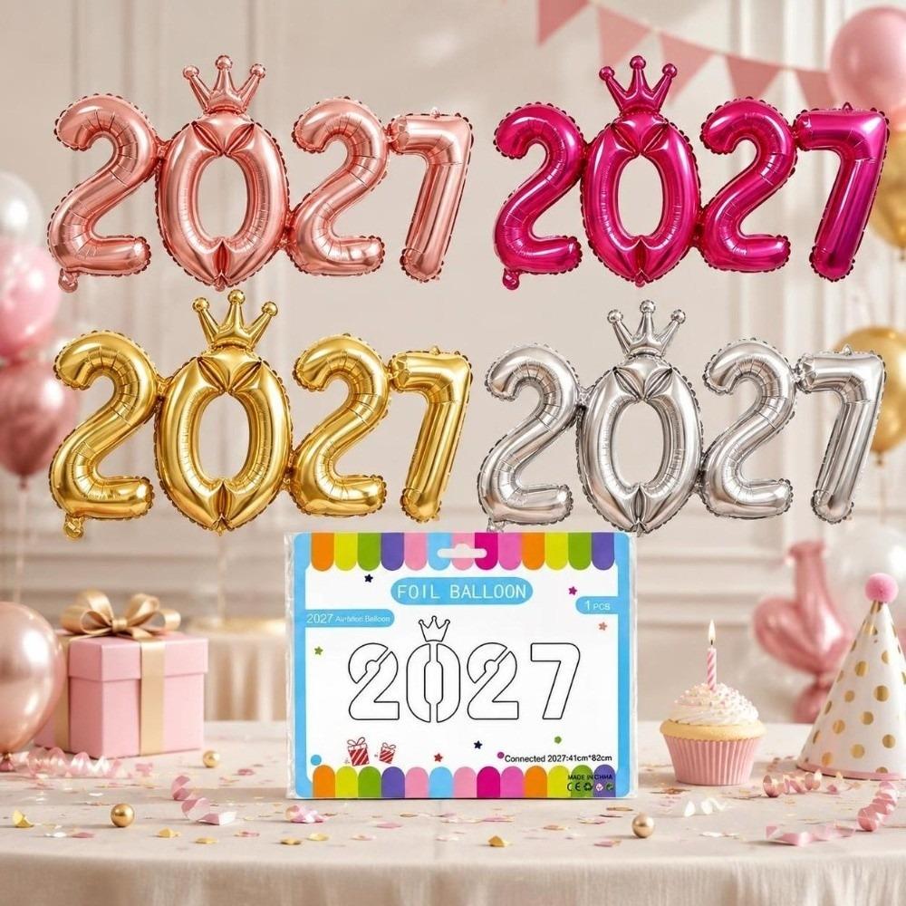 Decorative 2027 Number Foil Balloons Gold Foil Crown Foil Balloon Digit Foil Balloon New Year Eve