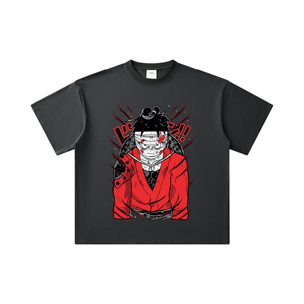 Хлопковая футболка унисекс с принтом Luffy Wano, плотность 260 г/м², двойная пряжа, 32 нити, 100% хлопок, цельнокроеная, V26