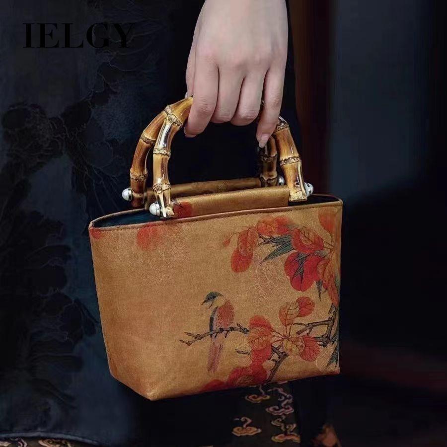 IELGY original design fragrant cloud yarn bamboo cheongsam handbag, new Chinese style retro Hanfu bamboo handle handbag