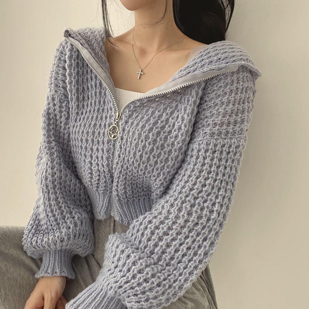 Autumn/Winter 2025 Chunky Knit Hooded Cardigan - Lazy Style Women's Loose Turn-Down Collar Sweater