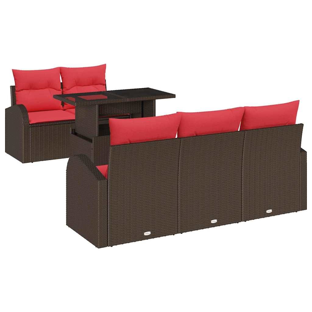 Garden Sofa Set with Cushions 6 pcs Brown Poly Rattan
