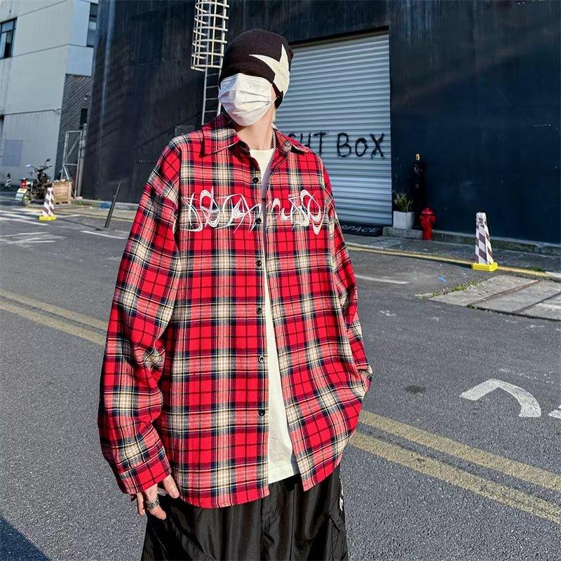 Женская вышитая клетчатая рубашка Boyue, весна и осень, в японском стиле, универсальная, для студентов, модная, повседневная, красная, для мужчин и женщин, уличная одежда