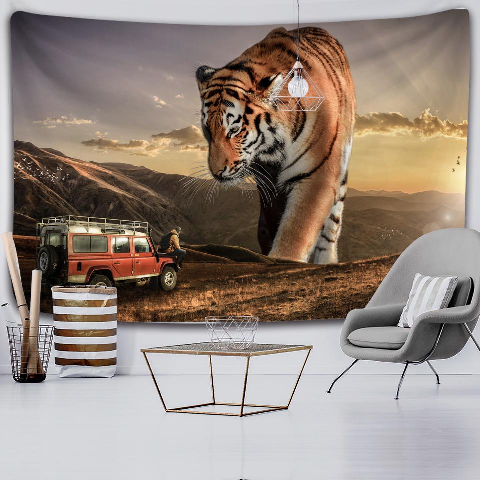 Home Decoration Filled Tiger Pattern Printing Polyester Fiping Wall Suspension Room Background Tapiz