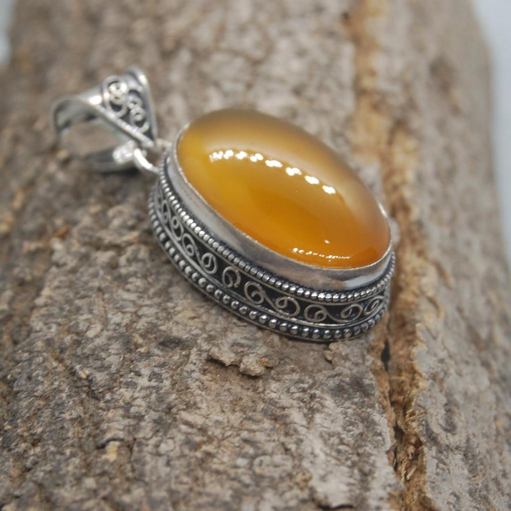 Huge Oval Cab Yellow Chalcedony 925 Sterling Silver Pendant Jewelry, Artisan Gift Boho Style Pendant