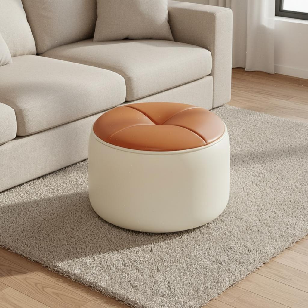 Round Padded Stool Space-Saving Round Padded Footstool Entryway Shoe Stool Sturdy & Long-Lasting Low Leather Footstool Easy To