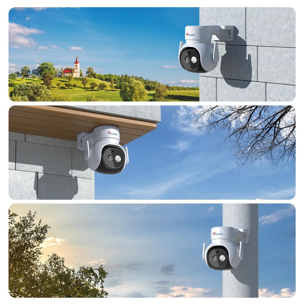 Камера видеонаблюдения Ctronics 4K 8MP Функция отслеживания iAI Карта MicroSD 256 ГБ Круглосуточная запись Совместима с Ночным цветом Звуковая световая отпугивающая AP