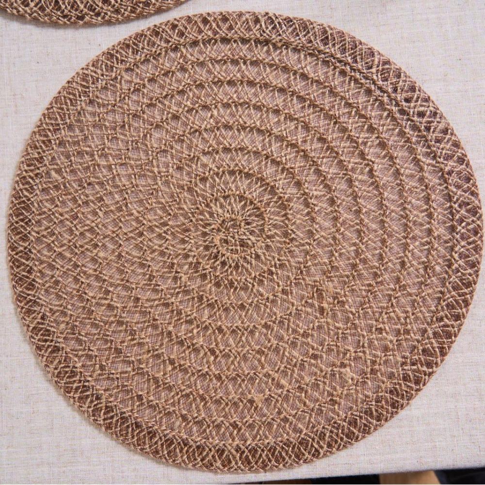 4 Pieces Durable Woven Natural Jute Place Mat Non-Slip Round Dish Mat Heat Insulation Wear-resistant Pot Mat Banquet