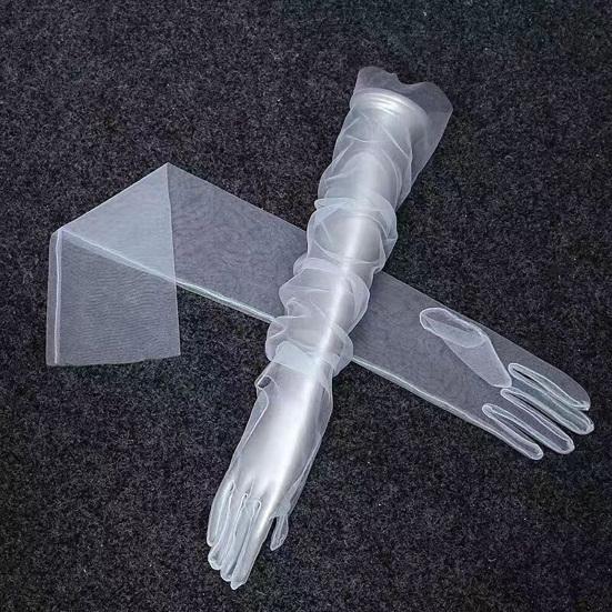 Женские длинные прозрачные перчатки в стиле ретро, эластичные присборенные сетчатые тюлевые перчатки 1920-х годов, танцевальные перчатки для костюма, оперы, вечеринки, свадьбы