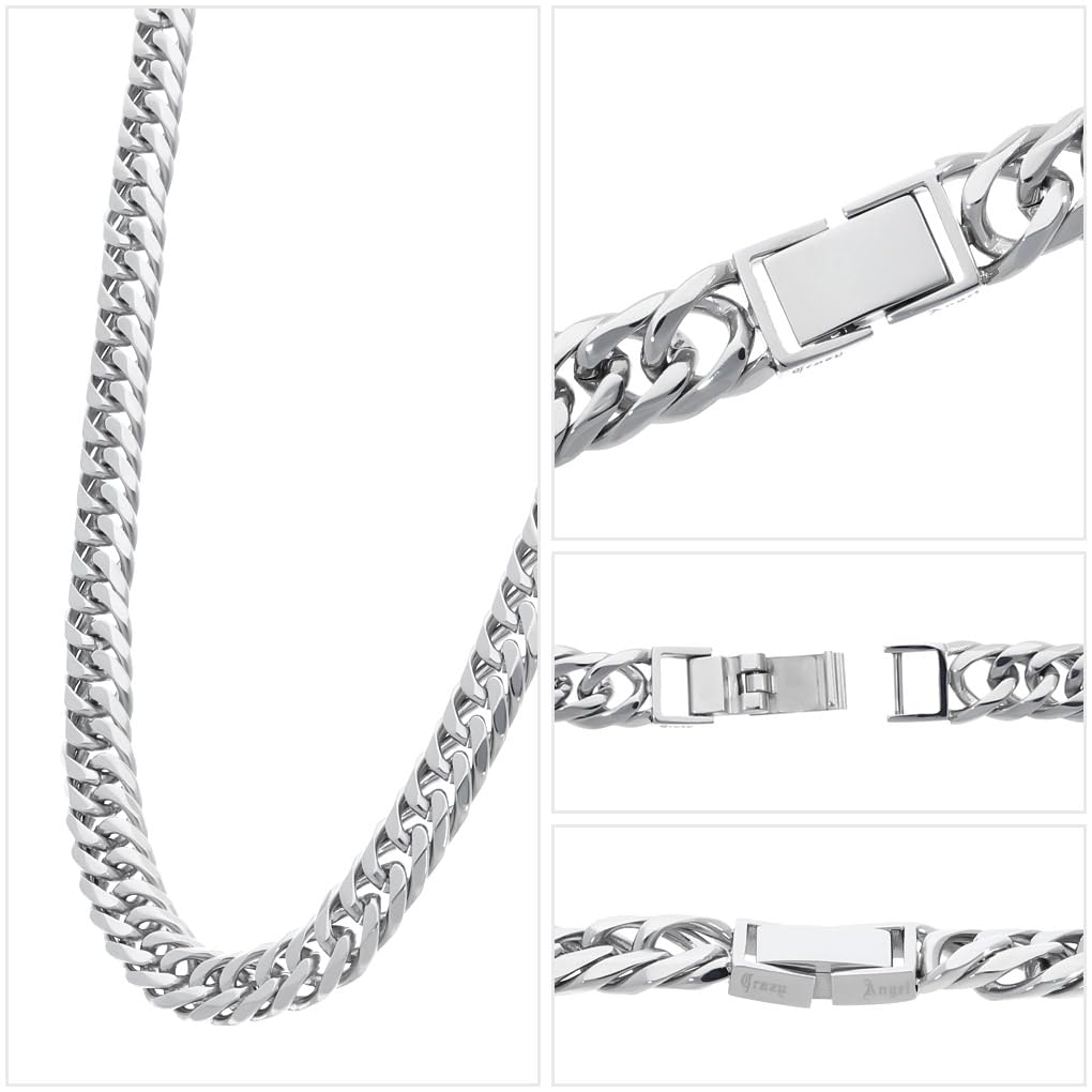 [Синдзюку Гин но Кура] Мужская панцирная цепь Crazy Angel, Двусторонняя панцирная цепь с 6 гранями, Ширина 8 мм, 50 см, Хирургическая нержавеющая сталь