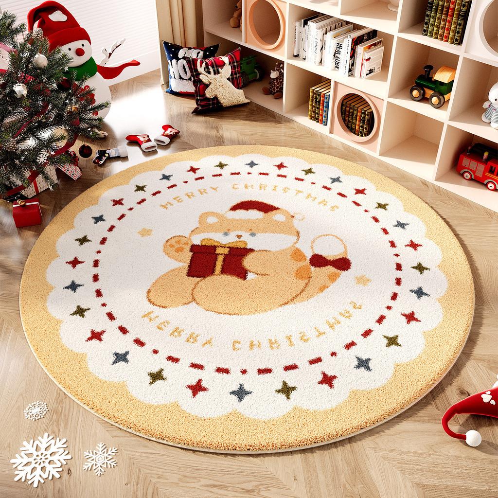 Plush Round Printed Rug – Soft, Dirt-Resistant Easy-Care for Festive Home Décor