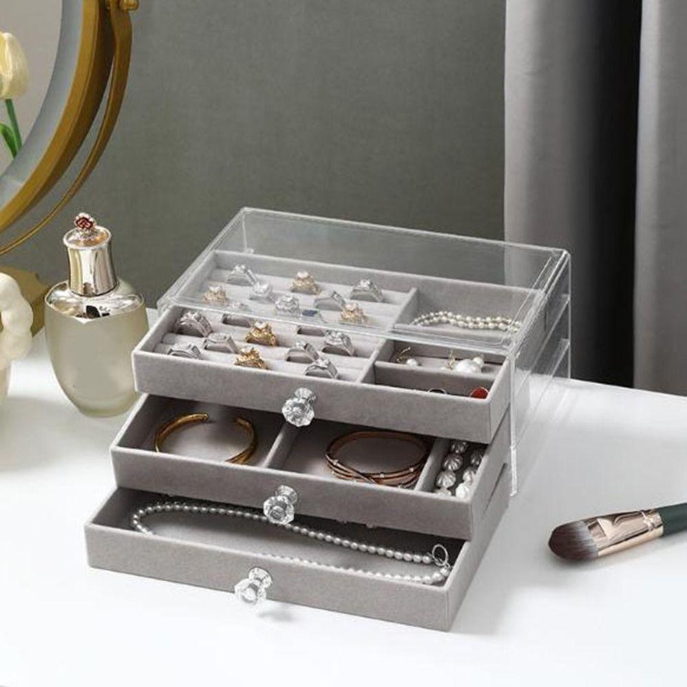 Dustproof Acrylic Jewelry Organizer Stackable Drawer Jewelry Box 3 Layers Jewelry Box Bedroom