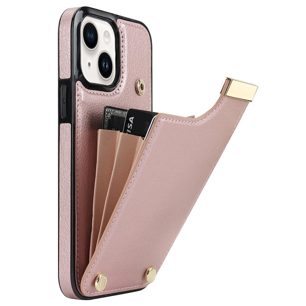 For iPhone 15 Plus Anti-Shock Case TPU+PU Leather+Metal Phone Cover with Card Holder