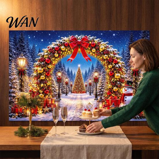 Christmas Tablecloth Decoration Merry Photography Backdrop, 70" x 45" Wreath Gift Box Photo Winter Wonderland Room Accent Background, Holiday