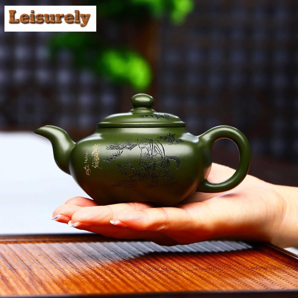 200ml High-end Yixing Purple Clay Teapots Famous Hand-carved Tea Pot Kettle Chinese Handmade Raw Ore Pea Green Mud Zisha Teaset
