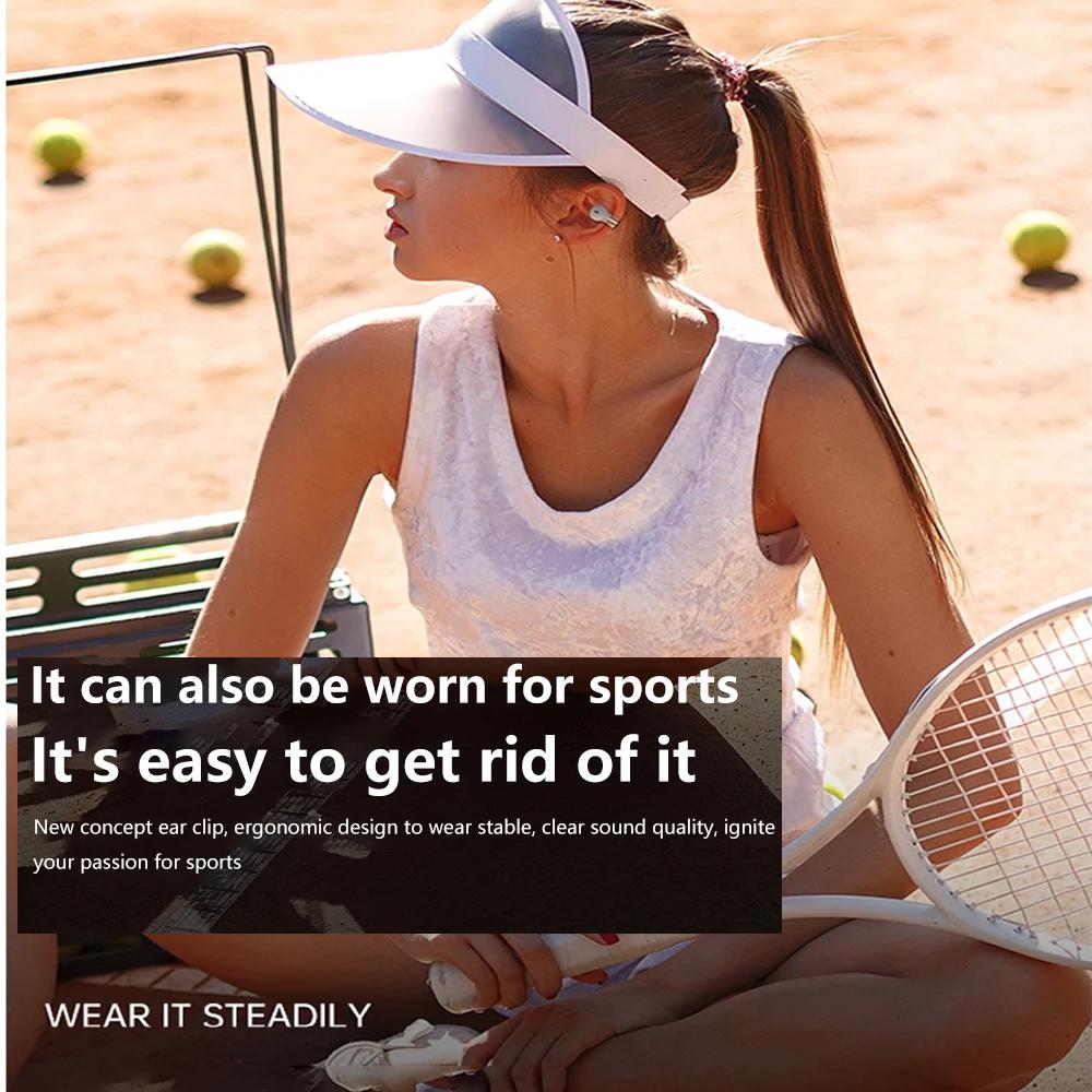 Open Ear Headphones Wireless Bluetooth Clip On Earbuds with MicrophoneWaterproof Workout Earbuds Men's and Women's Ear Buds Wireless