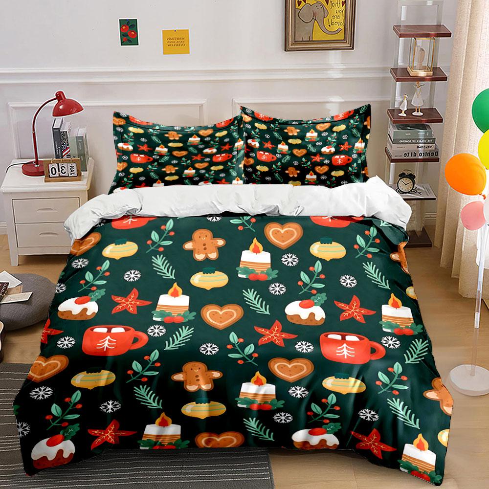 Christmas Pattern with Sweets Bedding Duvet Cover Set Duvet Cover Pillowcases (1*Duvet Cover 2*Pillowcases, without duvet insert)
