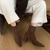 2025 New Suede Korean High-heeled Thick-heeled Square-headed Retro Martin Boots, Thin Boots for Women, Thin and Versatile Short Boots for Women