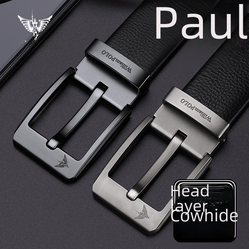 King Paul Genuine Leather Men's Pin Buckle Belt - Premium Cowhide for Business