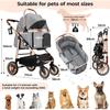 Poussette chien chat 4-en-1 pliable jusqu’à 25 kg, roues 360° amorties, transport animal, poussette tout-terrain confortable