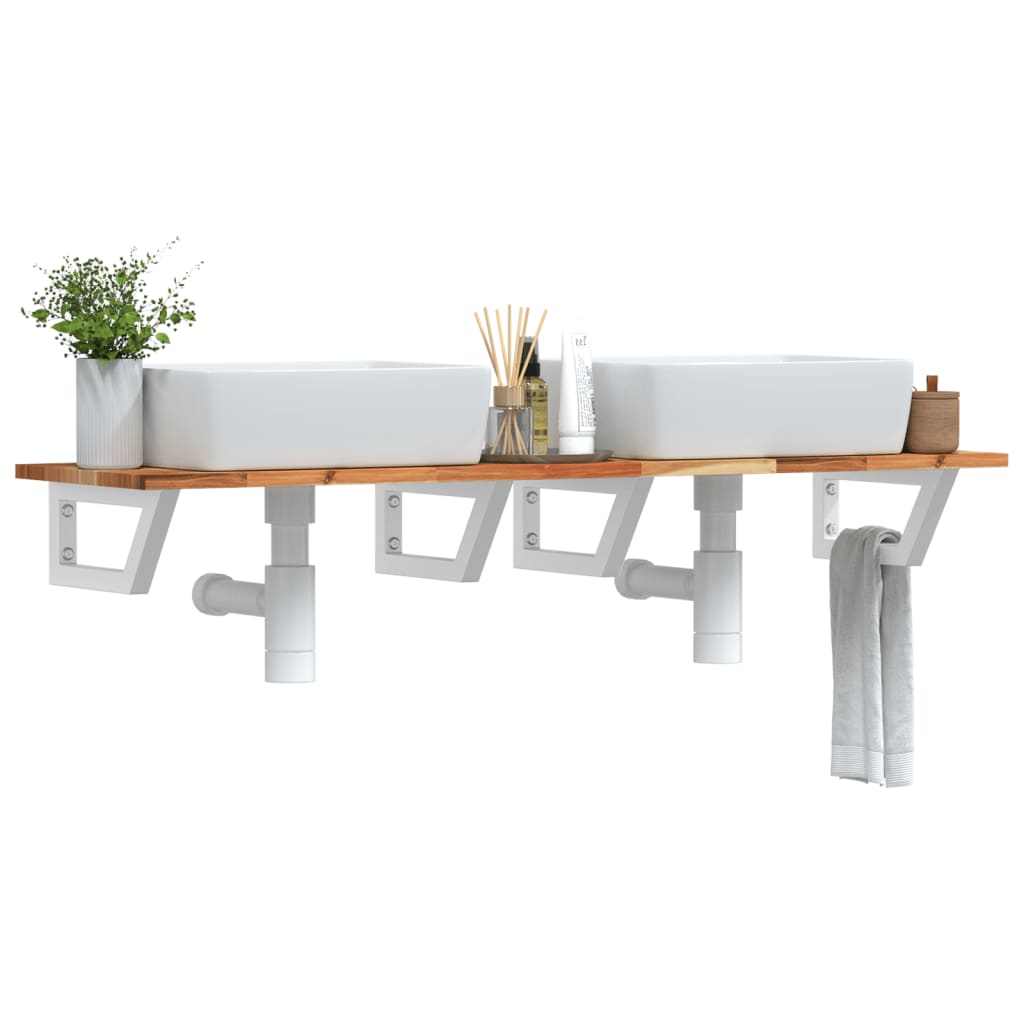 Wall Mounted Washbasin Shelf Steel and Acacia Wood