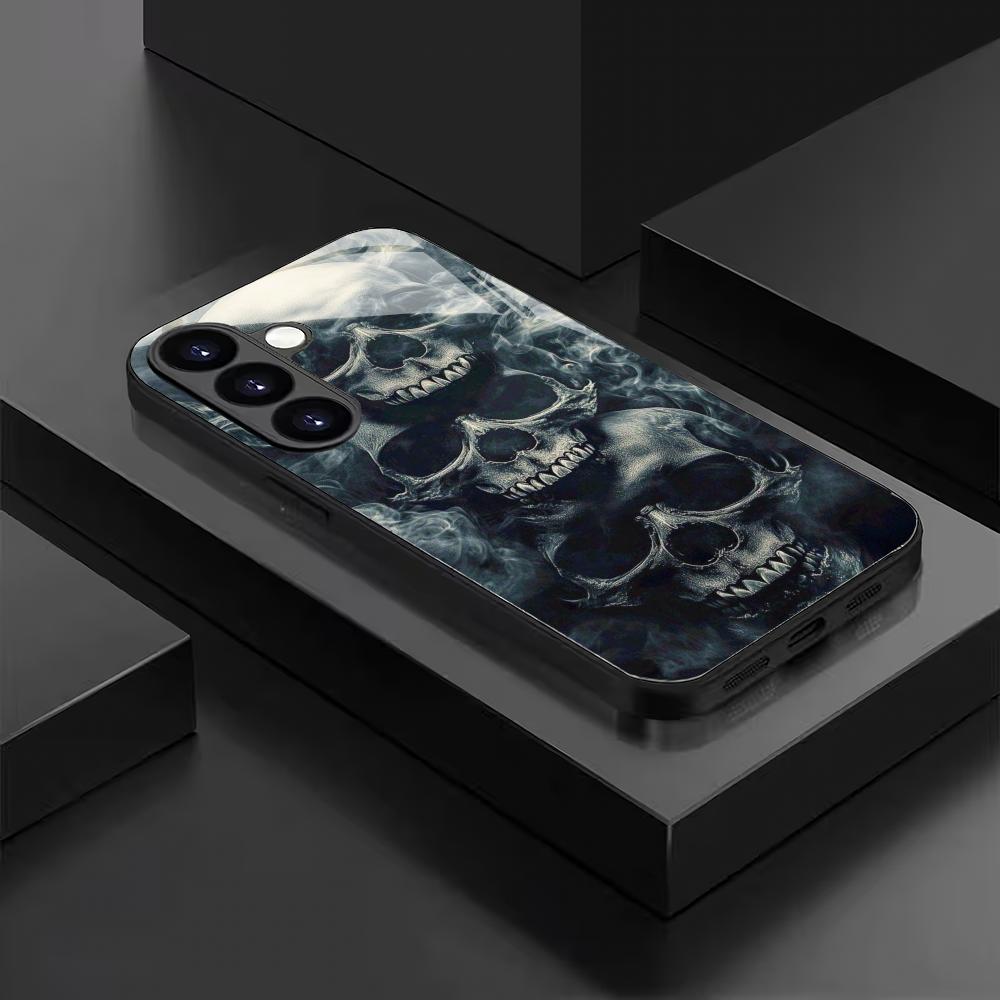 Чехол из закаленного стекла с рисунком черепа для Samsung Galaxy S26 S25 S24 S23 S22 S20 FE/Ultra/Plus5G, противоударная задняя крышка