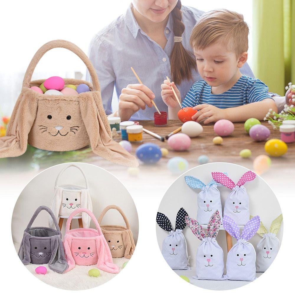 Long Ear Plush Easter Rabbit Storage Bag Egg Candy Baskets Gift Packaging Pounch Kids Party Gift