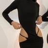 Black Bodycon Mini Skirt Women's Hollow Long Sleeved Sexy Street Dress Party Dress Women's Tank Top Spring and Autumn